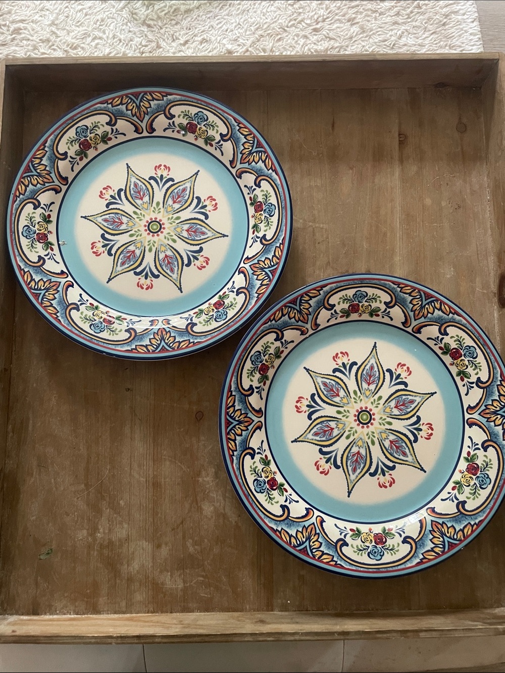 Euro Cerámica Hand-Painted Blue Floral Ceramic Dinner Plates - Set of 2 11 inche